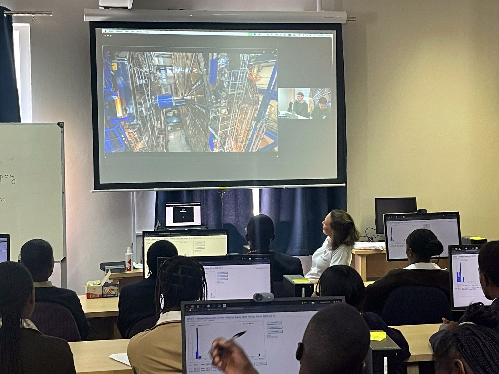 The closing videoconference chaired by CERN scientists, where all participating schools combine their results.